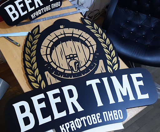Логотип 'BEER TIME'. ПВХ 19мм з поклейкою зображення плівками ORACAL